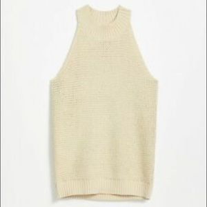LOFT sleeveless stitchy knit halter sweater off white cream beige XXSP NWT